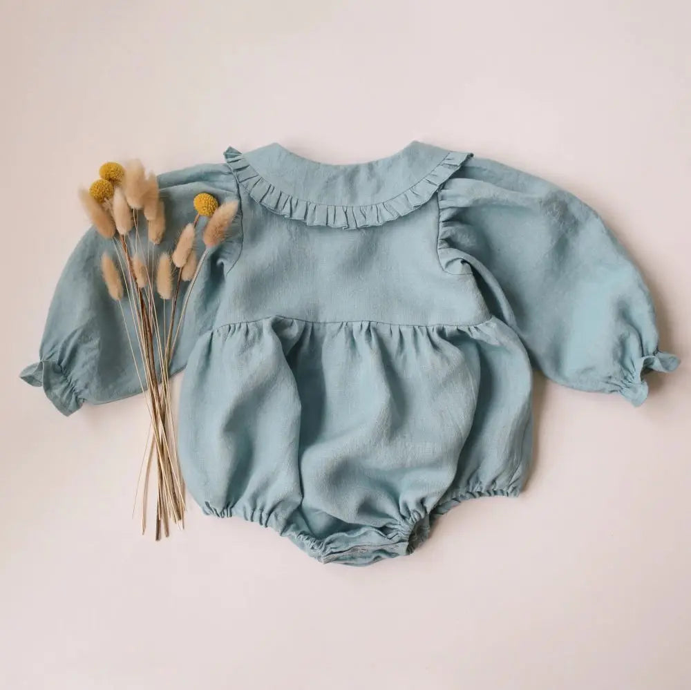 2Pcs Spring Baby Girls Playsuit With Hat Long Sleeves Newborn Romper Cotton Linen Fabric Infant Clothes