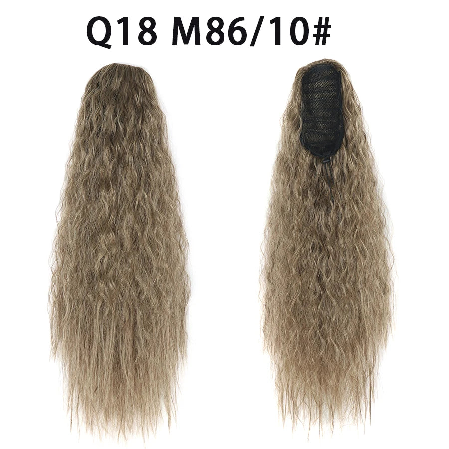 22 Inch Drawstring Ponytail Extension Curly Wave Long Ponytail Hair Extension Synthetic Corn Wavy Drawstring Ponytail Extensions