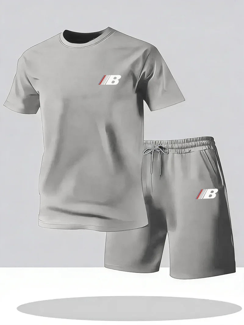 Sports Style Men's Summer Breathable Sportswear Short Sleeved T-shirt+shorts, Lightweight and Comfortable Casual 2-piece Set
