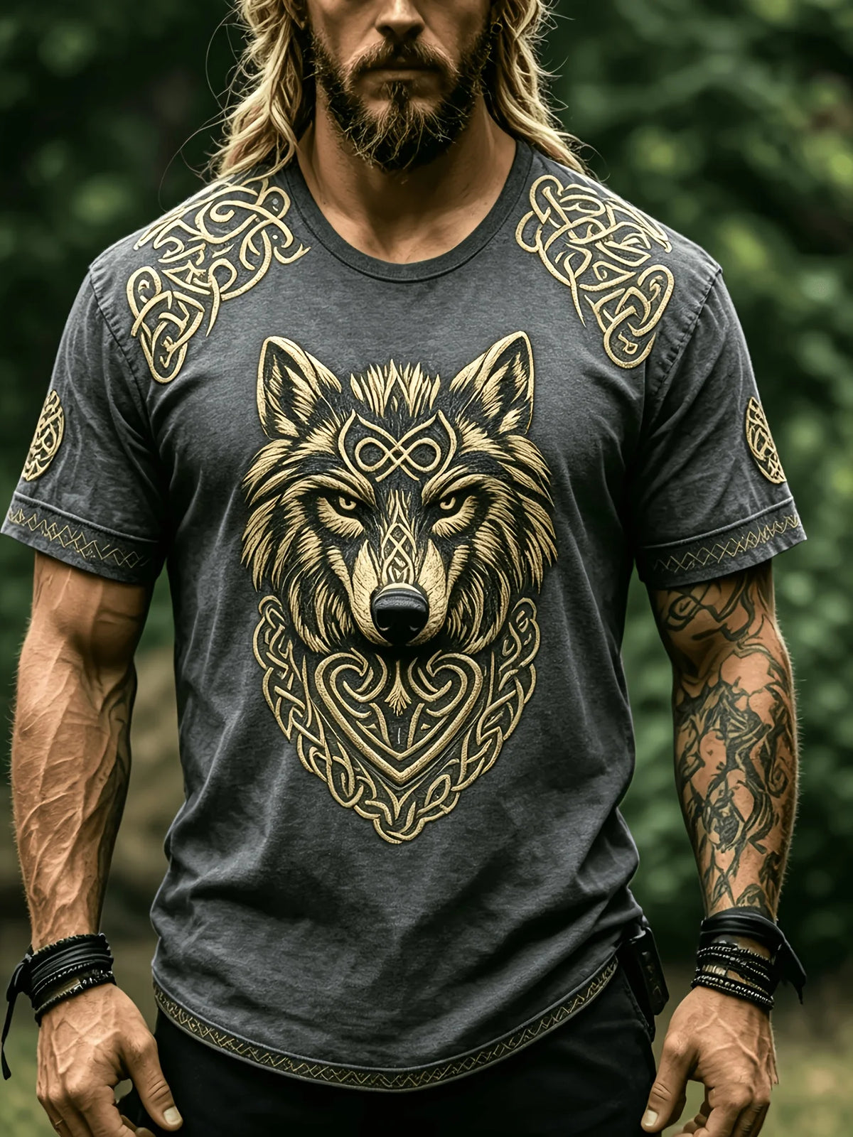 Men's Casual Short-Sleeve T-Shirt with a Wolf Head Design: Stylish, Trendy, and Unique Style for Summer Outdoors and Streetwear