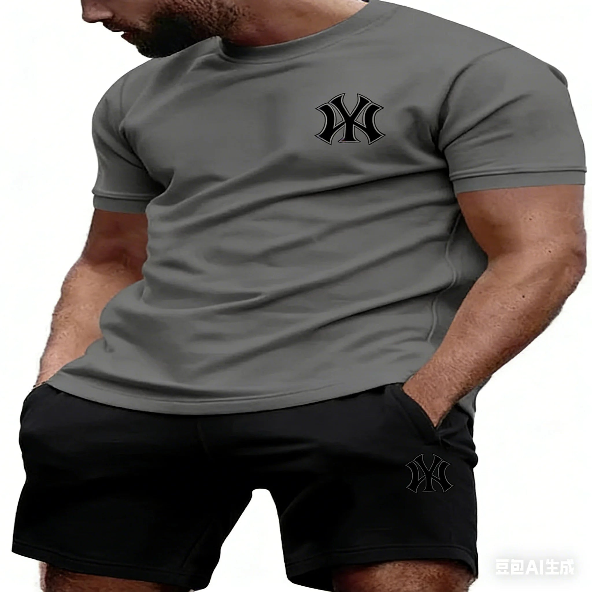 2026 hot men's two-piece sportswear short sleeved T-shirt and summer running fitness sportswear quick-drying