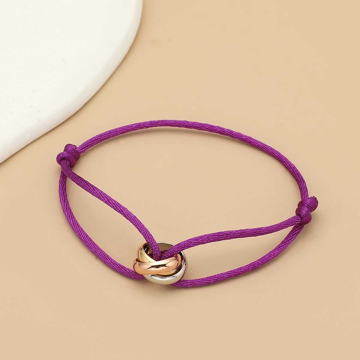Simple Fashion Unisex Bracelet 3 Metal Round Circle Accessory Adjustable Men's Rope Bracelet for Women Jewelry Gifts