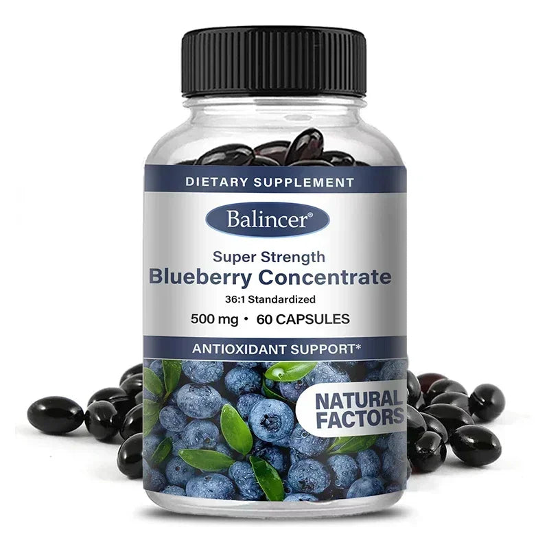 Super Strength Blueberry Concentrate 500 Mg Capsules 120 Softgels Eye Health Vitamins Antioxidant Healthy Vision Supplement