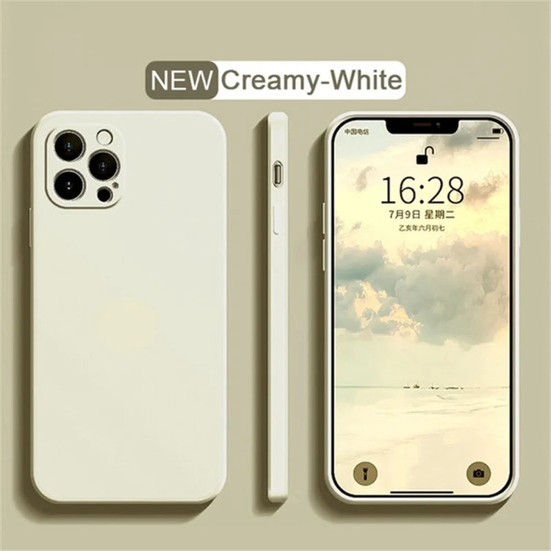 Original Silicone straight edge Case For iPhone 11 12 13 14 15 Pro XS Max XR X 8 7 Shockproof Funda Cover