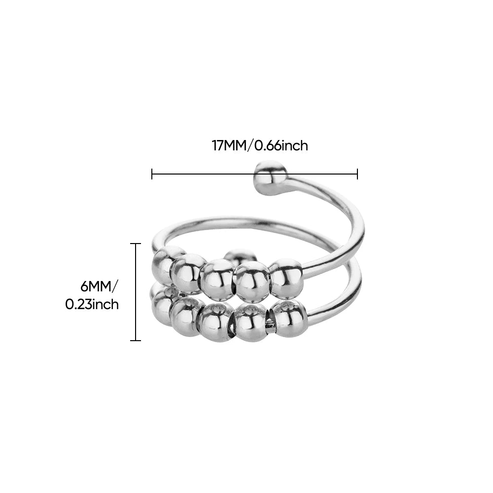 Anxiety Beads Rings for Women Gold Color Stainless Steel Open Spinner Adjustable Finger Ring Rotating Freely Anti Stress Jewelry