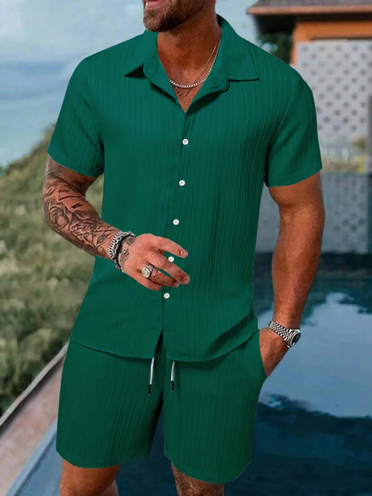 Summer New Mens（T-shirt +Shorts) 2-piece multi-colored sportswear men's T-shirt shorts set