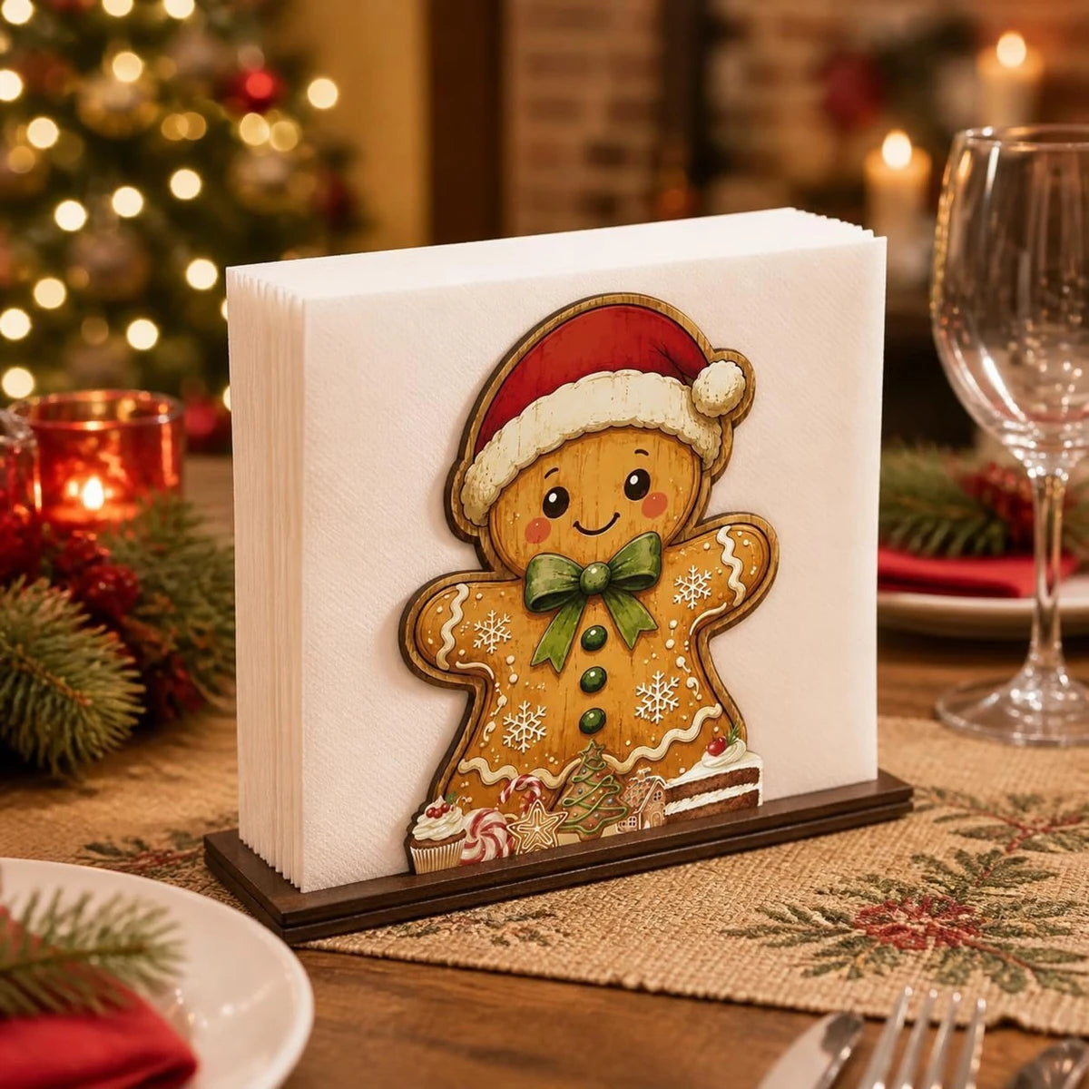 Santa Claus Wooden Napkin Holder Christmas Table Decor Desktop Tissue Storage Rack Xmas Party Dining Room Tabletop Decorations