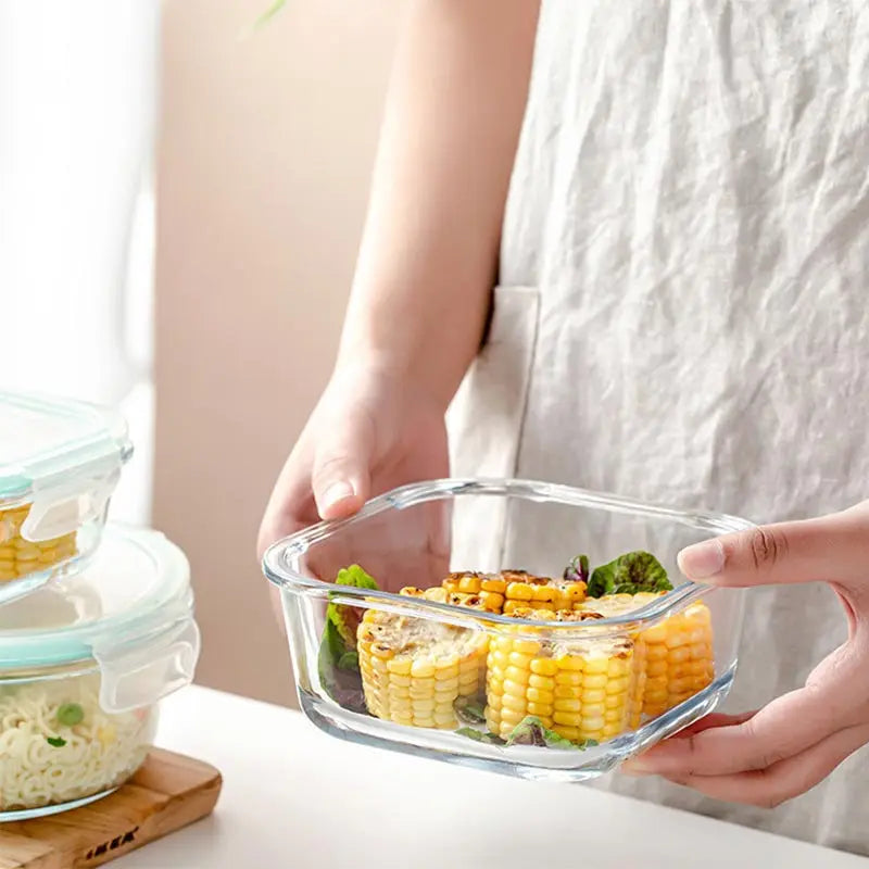 High Borosilicate Glass Lunch Bento Box Microwave Oven Separate Fresh-keeping Bowl Sealed Box Food Storage Containers Crisper