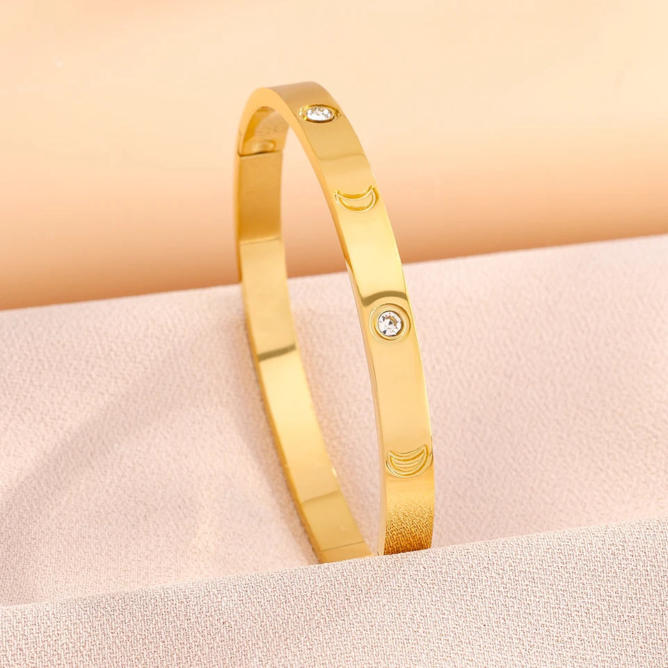 Yupsk 4pcs/1pcs Green Pink Zircon Stainless Steel Bracelet for Women Versatile Stacking Bangles Valentine's Day Jewelry Gift