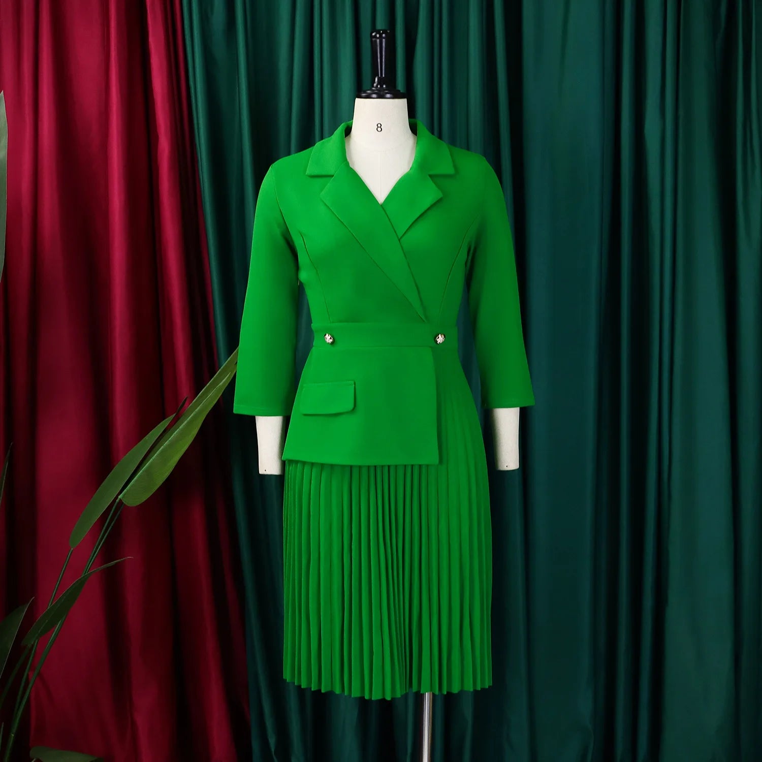 Elegant Dresses for Women Blazer Turn Down Collar Pleated Modest Church Office Ladies Work Wear Female African Slim Autumn New