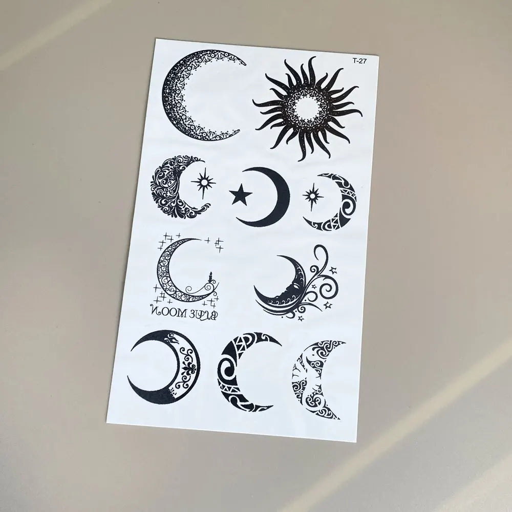 1 Sheet Moon Stars Sun Pattern Tattoo Stickers Waterproof Temporary Tattoos for Men Women Hand Arm Wrist Chest Body Decoration