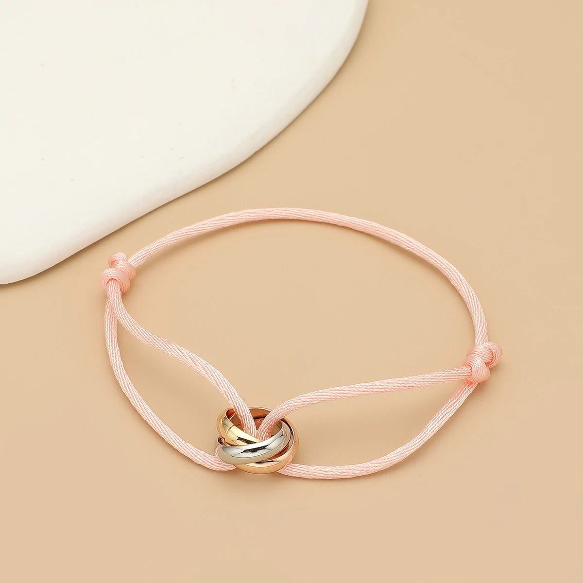 Simple Fashion Unisex Bracelet 3 Metal Round Circle Accessory Adjustable Men's Rope Bracelet for Women Jewelry Gifts