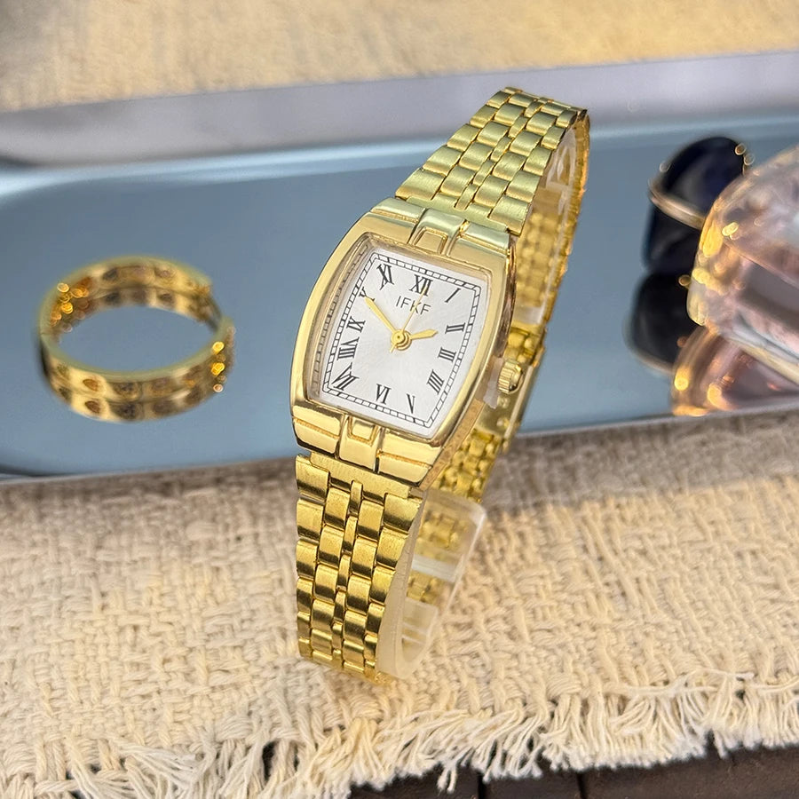 Valentine's Day Gift Couple's Watch Set Men's Women's Wine Barrel Shaped Fashion Classic Retro Quartz Wristwatch with Steel Band