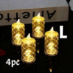 4pcs Flameless LED Candle Crystal Battery Tea Lights Realistic Flickering Flame Candles for Wedding Valentine's Day Home Decor