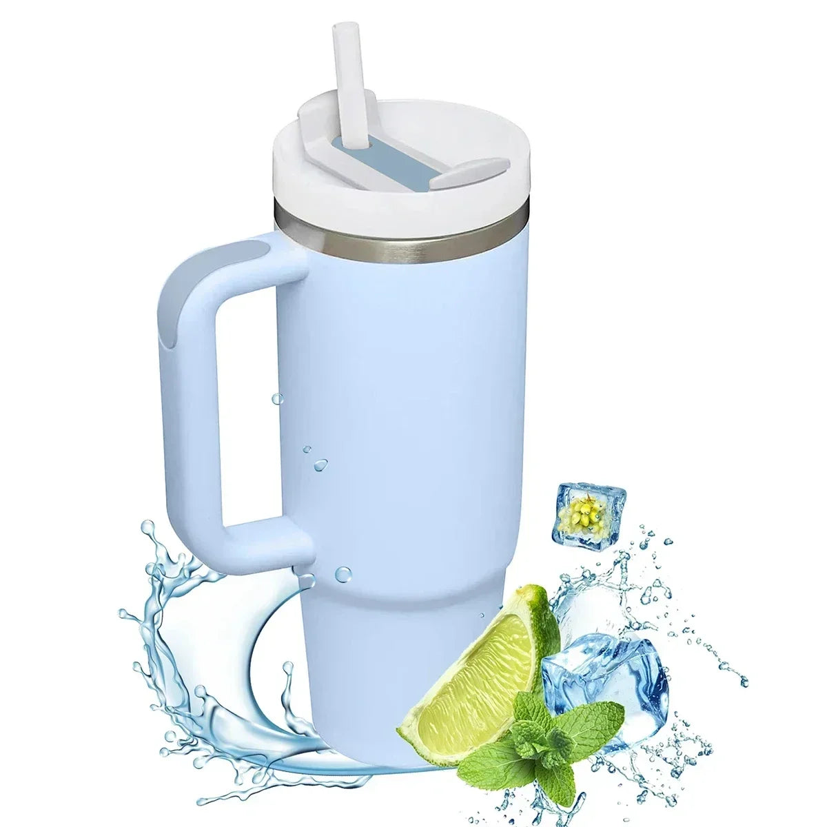 40oz Insulated Tumbler With Handle Straw 2.0 Vacuum Stainless Steel Thermal Mug For Coffee Tea Hot Cold Car Travel Cup Leakproof