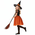 2026 Girls Halloween Cosplay Pumpkin Clothes Witch With Hat Costume Carnival Party Cosplay Dress Clothes Infant Costume