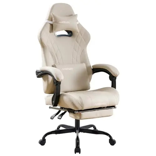 Gaming Chair with Footrest and Massage Lumbar Support, Ergonomic Computer Gamer Chair, Office Video Game Chairs (Cyan