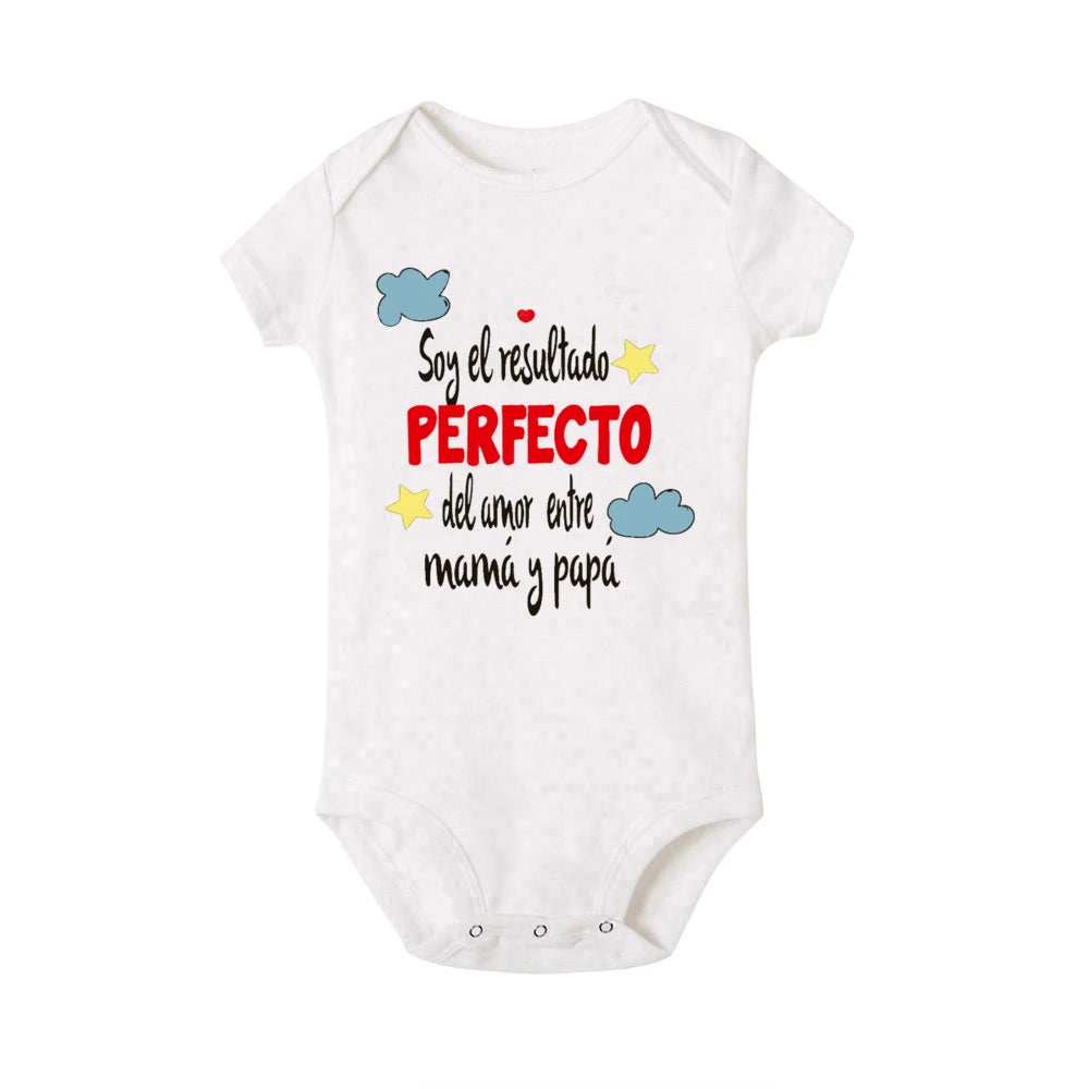 I Am The Perfect Result of The Love Between Mom and Dad Baby Romper Spanish Print Infant Bodysuit Newborn Short Sleeve Jumpsuit