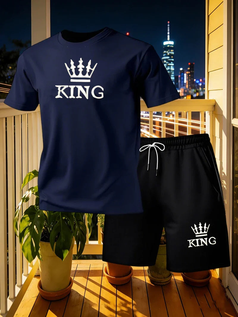 Men's Sports 2-piece Set Summer Men's Fashion Casual Short sleeved T-shirt Shorts Loose Fitness/Running/Leisure 2-piece Set