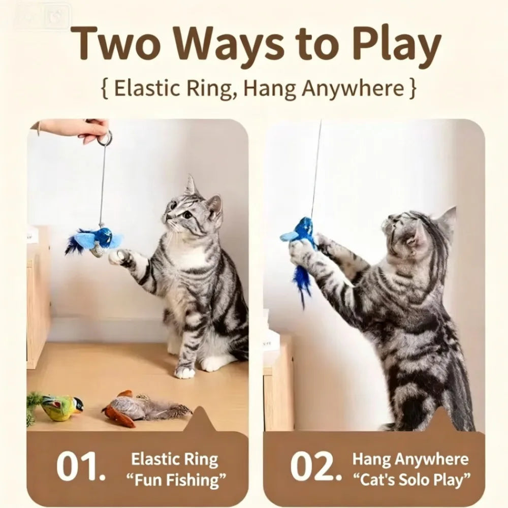 1Pc Cat Toy Simulation Chirping Bird Sound Wand. Self Play Interactive Toy for Kitten. Boredom Relief Durable Chew Teaser for Cats.