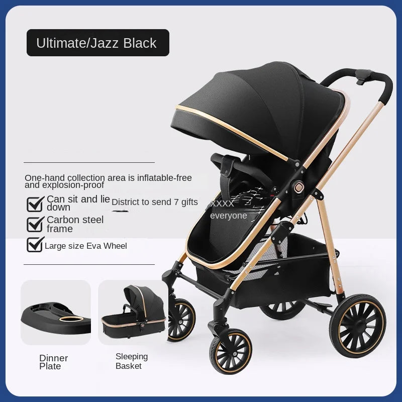 3-in-1 Baby Stroller High Landscape Large Wheel Baby Stroller Can Sit and Lie Two-way Push Travel Stroller with 0-4 years baby