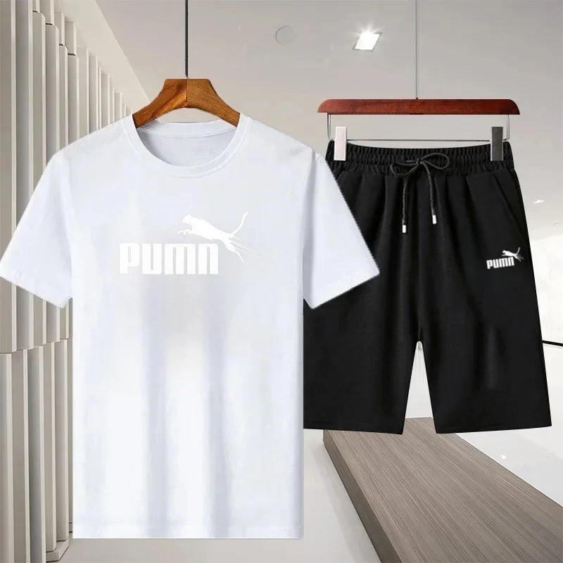 2026 Summer New Men's Casual Sports Outdoor Running Fitness Short-Sleeve Breathable Quick-Dry T-Shirt + Shorts Two-Piece Set
