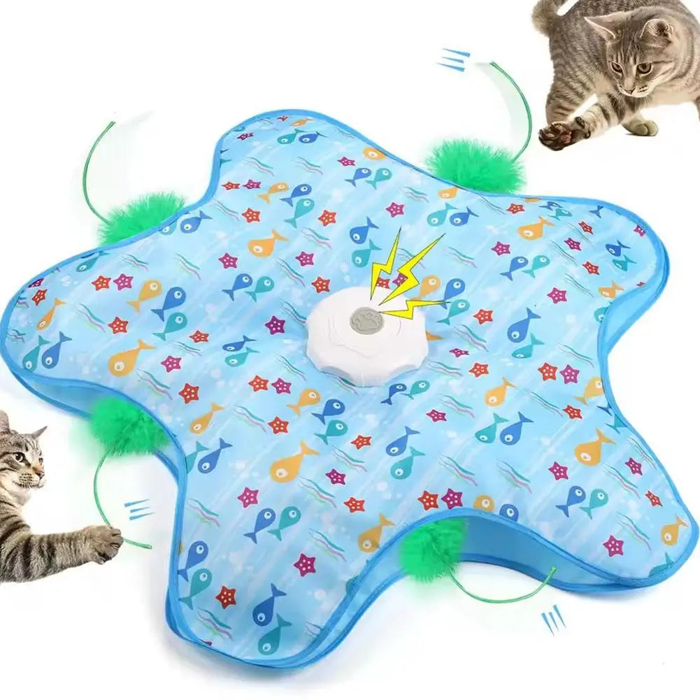 Interactive Cat Toys, Automatic Turntable Pet Game Cover With Moving Feather & Animal Chirps,Cat Enrichment Toy For Bored Cats