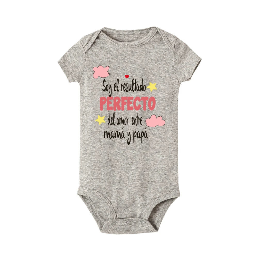 I Am The Perfect Result of The Love Between Mom and Dad Baby Romper Spanish Print Infant Bodysuit Newborn Short Sleeve Jumpsuit