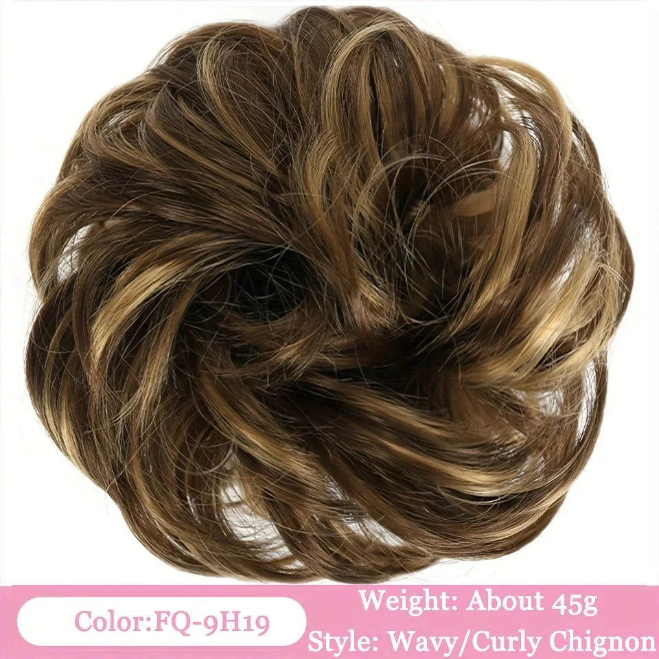 OLACA Synthetic Hair Bun Bands Blonde Black Messy Curly Chignon Donut Updo Scrunchies Fake Hair Pieces For Women Hair Extensions