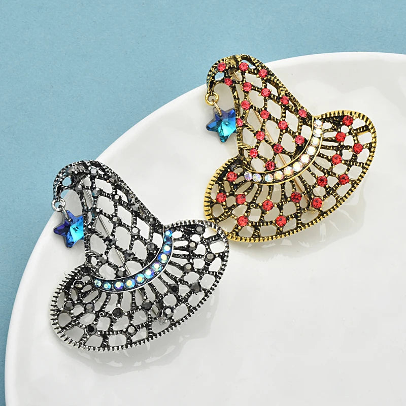 Wuli&baby Vintage Witch Hat Brooches For Women Unisex 2-color Metal Rhinestone Cut-out Star Hat Halloween Brooch Pins