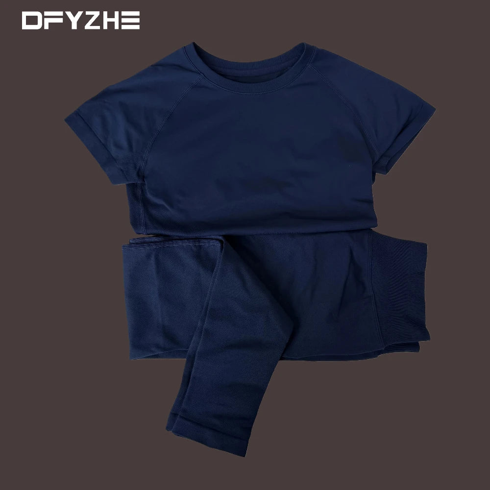 summer new T-shirt long pants two-piece set round neck short sleeved tight pants, yoga fitness tight pants, running sports set