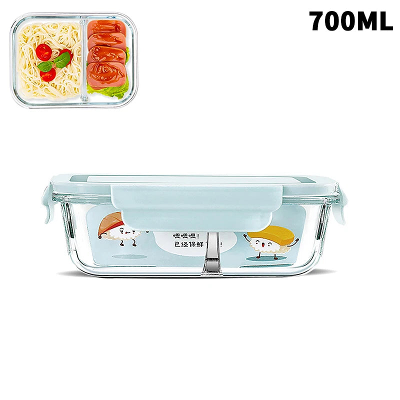 1/2/3 Grids Thickened Leak Proof Microwave Safe Food Crisper High Borosilicate Glass Bento Box With Lids Airtight Lunch Boxes