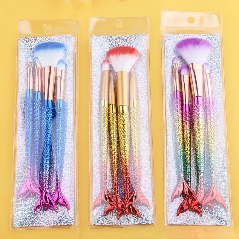 4pcs Professional Mermaid Makeup Brushes Set Eye Shadow Eyeliner High Quality Beauty Makeup Brush Tools Eyebrow Beauty Tools Kit