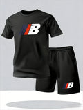 2026 Summer Men's Streetwear 2-Piece Set, Printed Crew Neck T-Shirt & Casual Shorts, Trendy Youth Sportswear Outfit