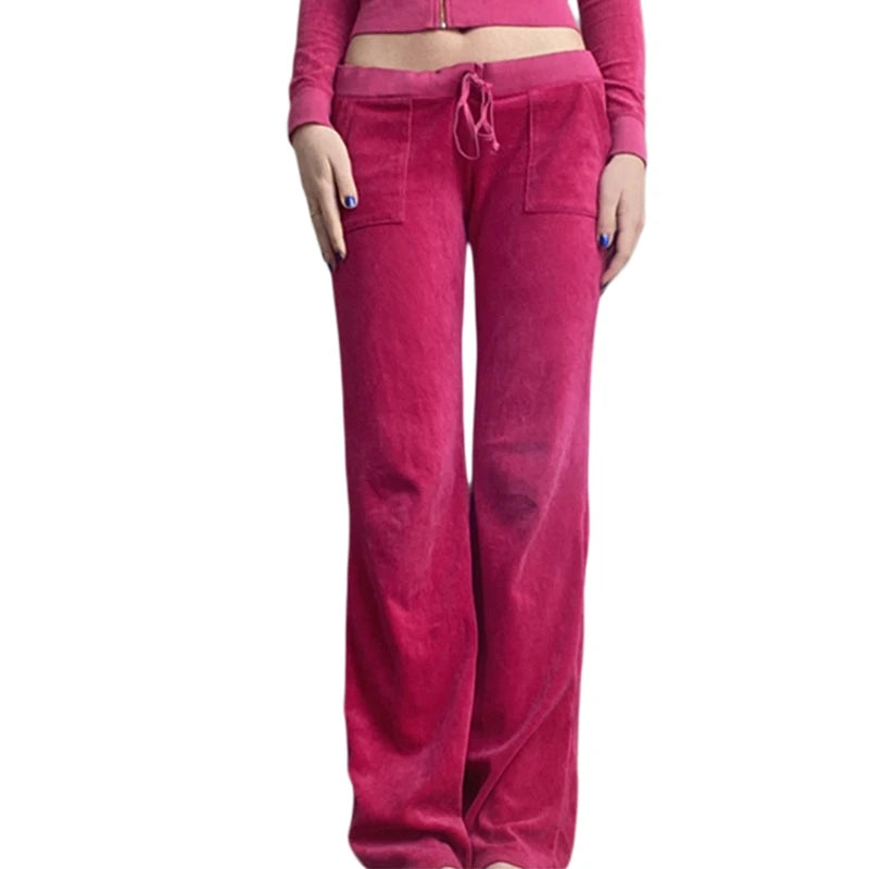 Women Velvet Zip Up Crop Hoodie Jacket + Long Pants Y2K Casual Hoodies Sweatshirt with Pocket Autumn Winter Loungewear Outfits