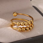Anxiety Beads Rings for Women Gold Color Stainless Steel Open Spinner Adjustable Finger Ring Rotating Freely Anti Stress Jewelry