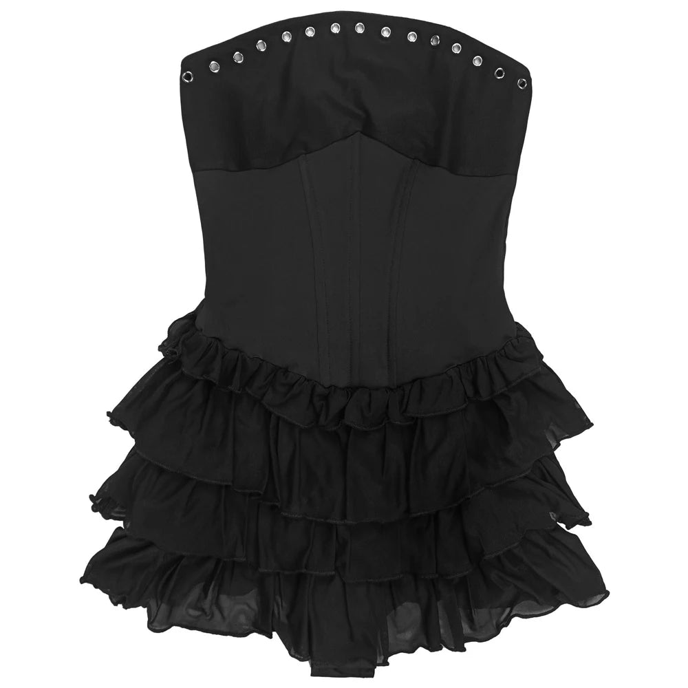Y2k Vestidos Para Mujer Solid Color Elegant Strapless Puffy Ruffles Slim Fit Mini Dress Curvas Pleated Sexy Short Dress Women