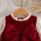 New Autumn And Winter Thick And Warm Baby Girl Dress, Sweet Red Bow Children'S Clothing For Babies Aged 9 Months To 3 Years Old