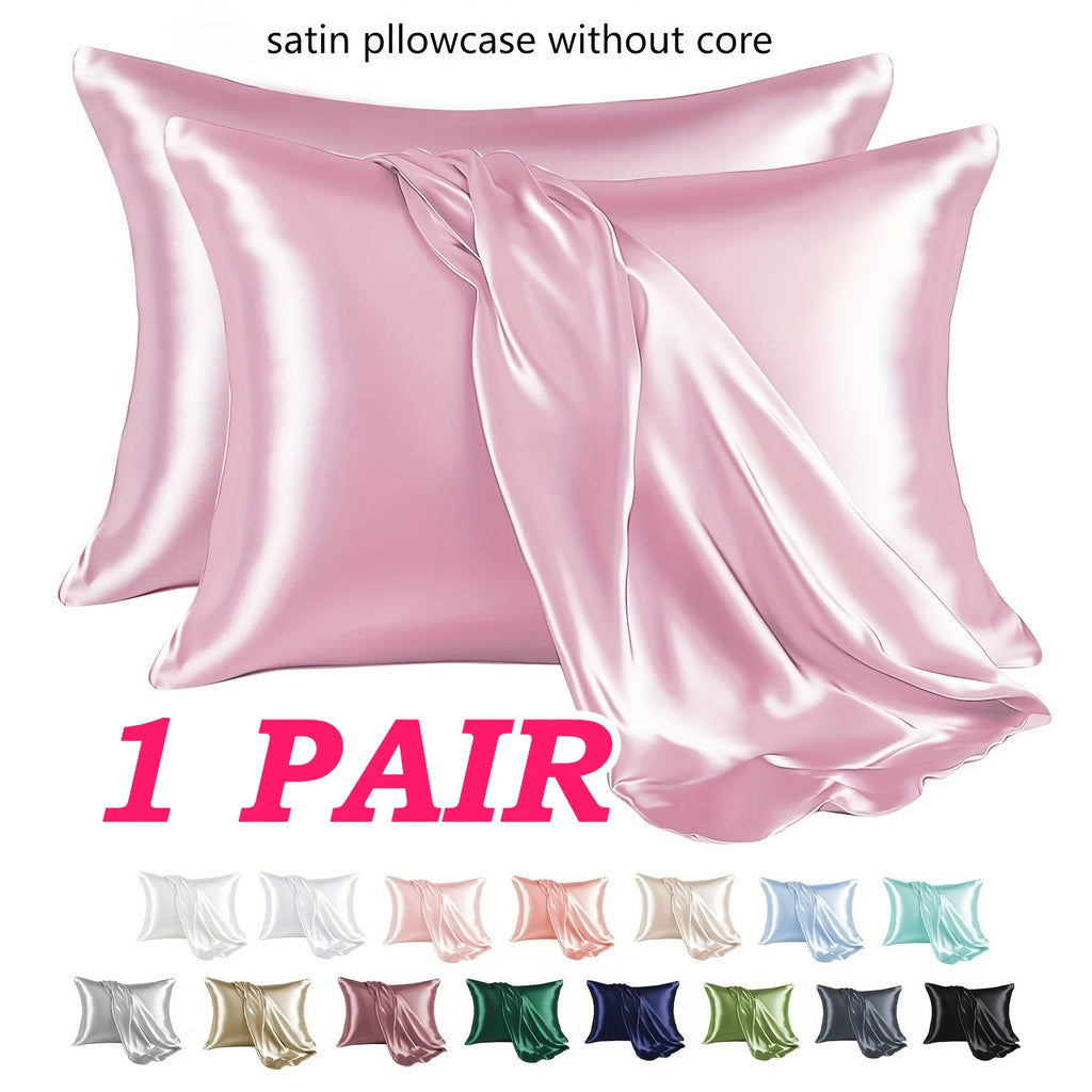 1 Pair Satin Pillowcase - Anti-Allergy Breathable Bedding Polyester Satin with Envelope Closure Machine Washable & Skin-Friendly