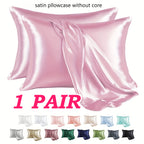 1 Pair Satin Pillowcase - Anti-Allergy Breathable Bedding Polyester Satin with Envelope Closure Machine Washable & Skin-Friendly