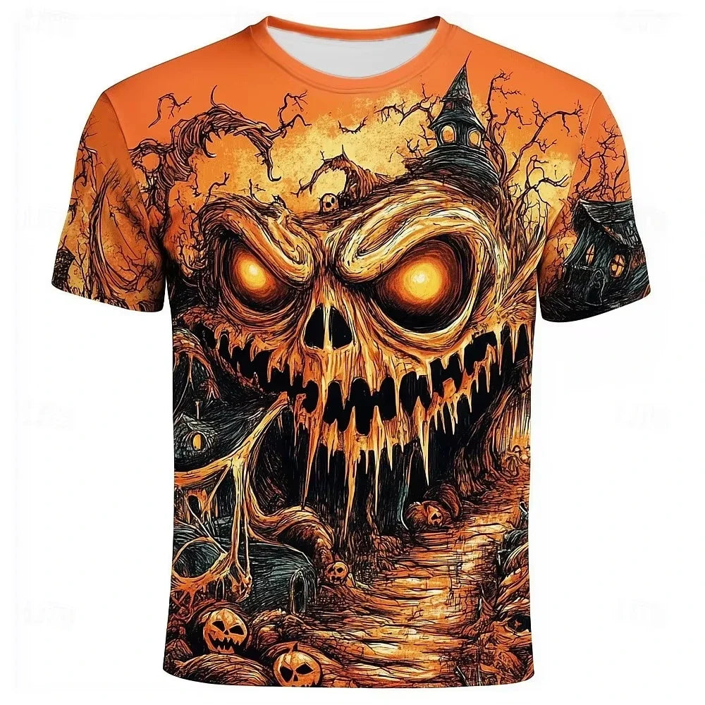 2026 Halloween Theme Men's Pumpkin T Shirt Short Sleeve T shirt 3D Print Crew Neck Shirt Horror Part Tees