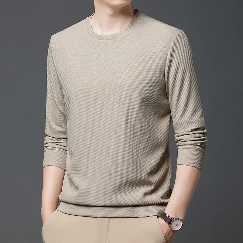Men Long Sleeve t-Shirt Tops Fashion Waffle t Shirt o Neck Slim Fit t-Shirts Comfortable Tee Soild Casual Tshirt Man Clothing