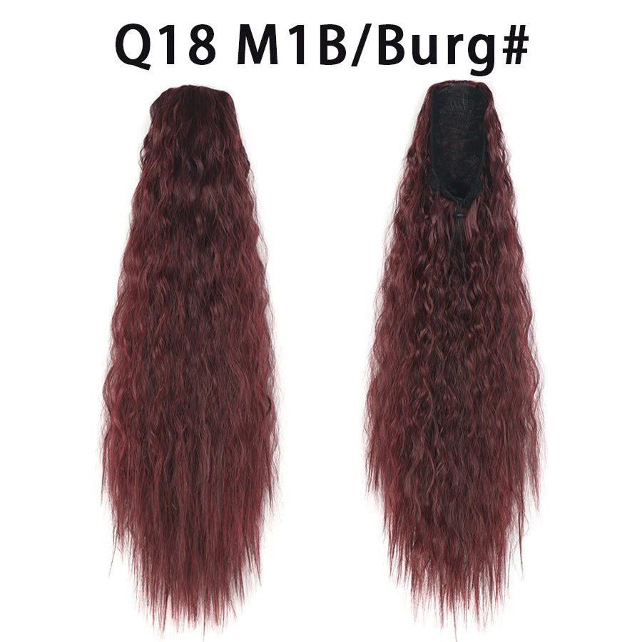 22 Inch Drawstring Ponytail Extension Curly Wave Long Ponytail Hair Extension Synthetic Corn Wavy Drawstring Ponytail Extensions