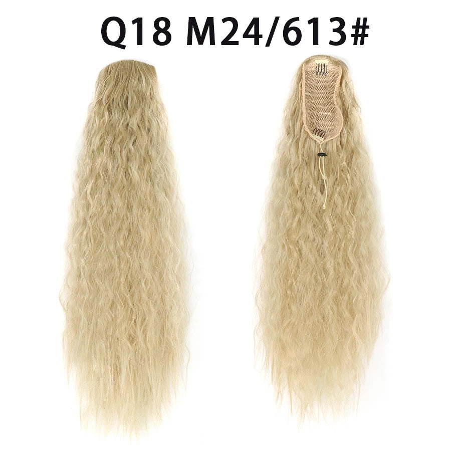 22 Inch Drawstring Ponytail Extension Curly Wave Long Ponytail Hair Extension Synthetic Corn Wavy Drawstring Ponytail Extensions