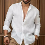 Solid Color Cotton Linen Plain Shirt Men Classic Button-up Lapel Long Sleeve Shirts Spring/ Summer Fashion Loose Mens Top Shirts