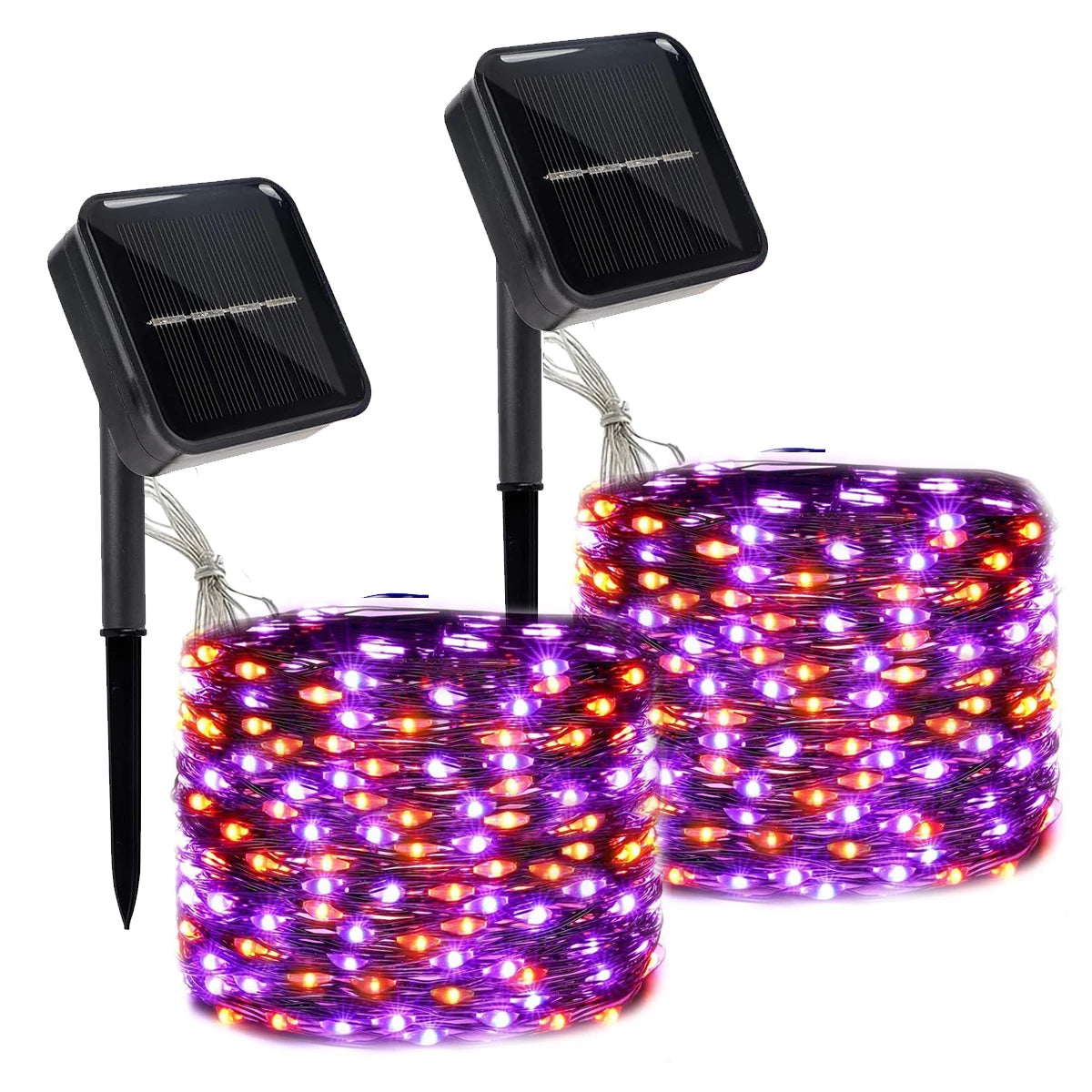 2 Pack 120LED Halloween Solar Powered Black Copper Wire Lamp Lights With 8 Lighting Modes Outdoor Waterproof Horror Atmosphere
