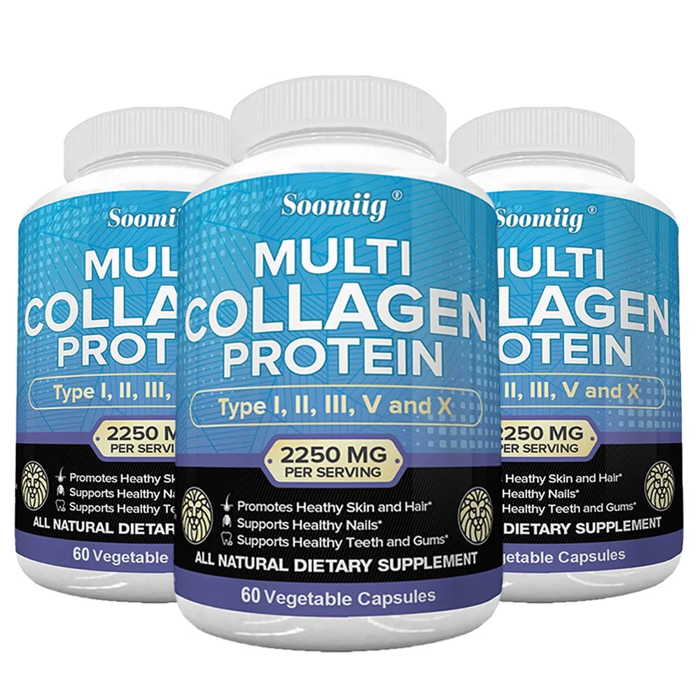 Multi-Collagen Peptides Capsules, Types I/II/III/V/X, Teeth, Hair, Skin, Nails, Joints, Gut & Anti-Aging Support, Non-GMO