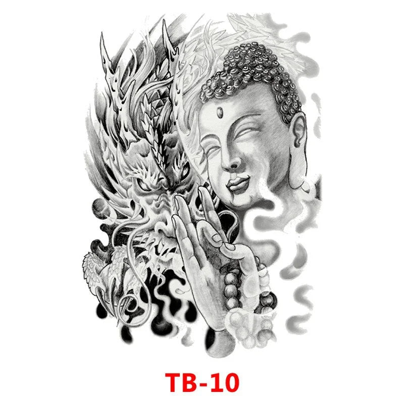 Waterproof Large Full Back Chest Tattoo Big Tattoo Stickers Fish Wolf Tiger Dragon Fairy Temporary Flash Tattoos Cool Men Women