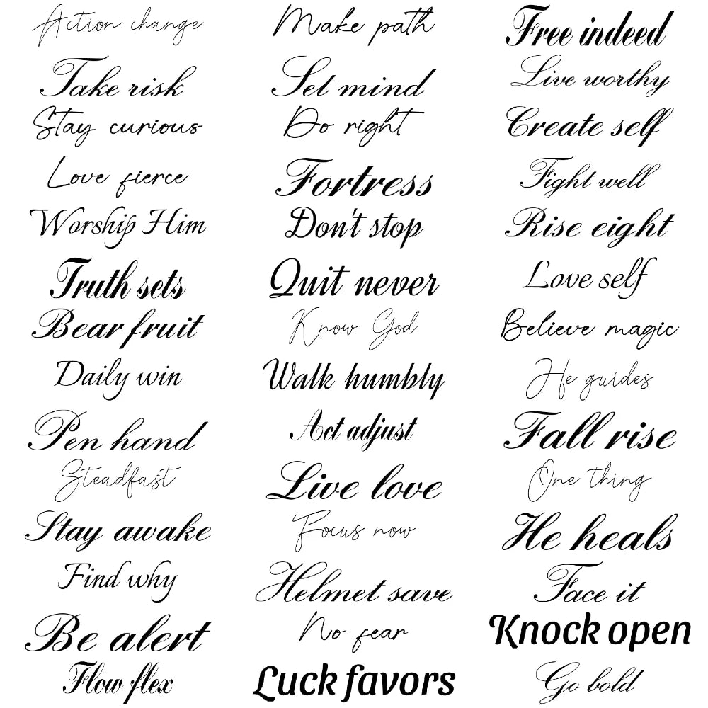 Tattoo Stickers English Word Waterproof Long Lasting Realistic Transfer Temporary Black Letters Feather Body Art For Men Women