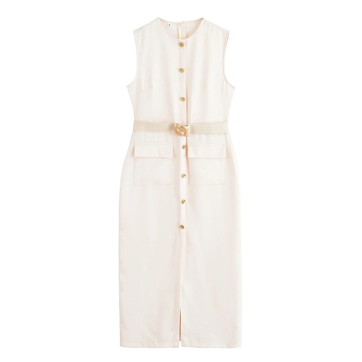 WOMAN 2025 Women's Dresses Black Office Long Dresses for Women Spring Sleeveless Midi Dress Woman Belt Button Women's Dress Vest